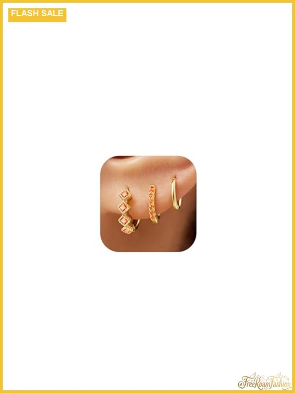 3 Pair Gold Plated Hoop Earrings Set 14K Hypoallergenic Stackable Dainty CZ